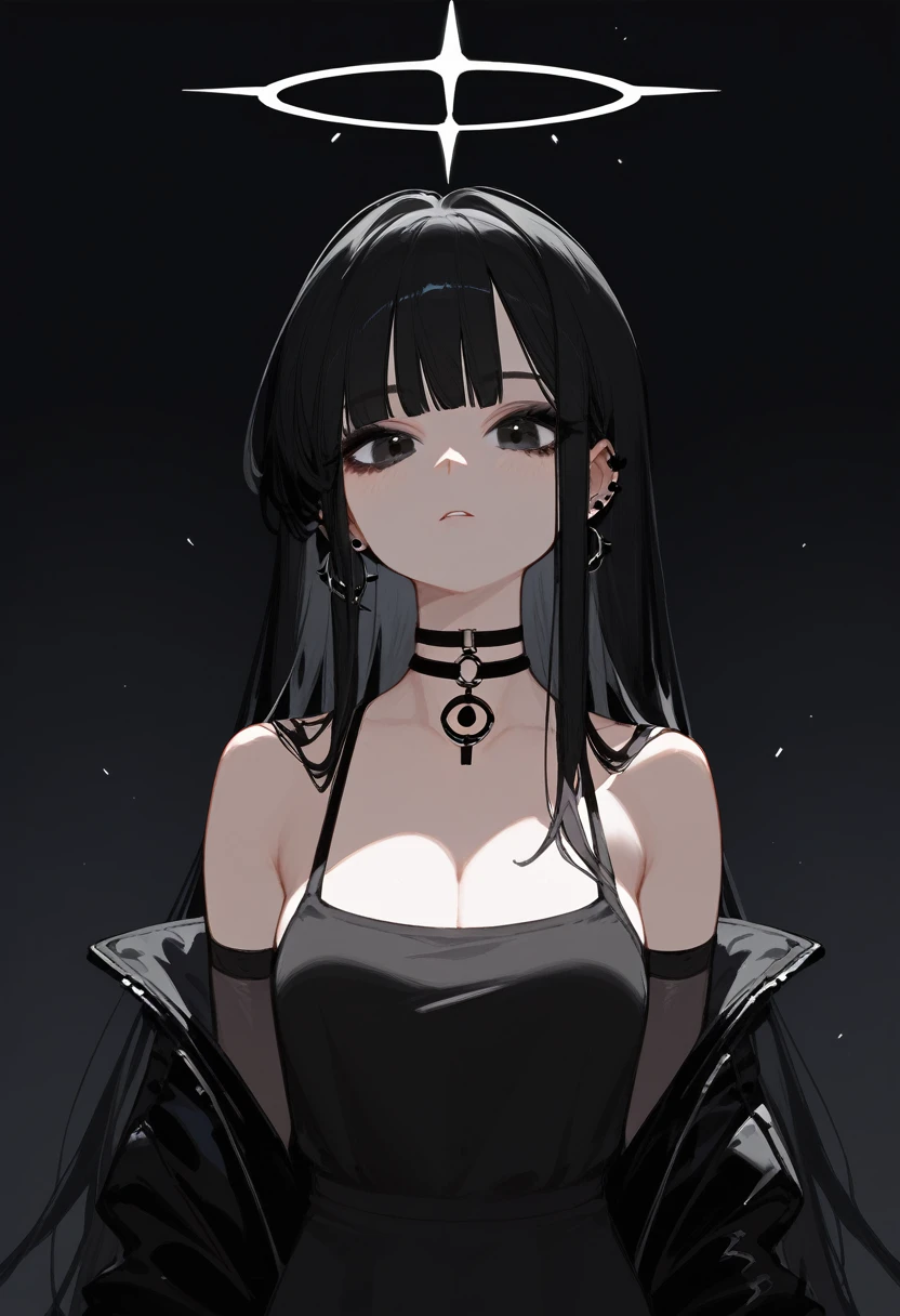 Girl, Goth Girl, black hair, black eye, black halo, long hair