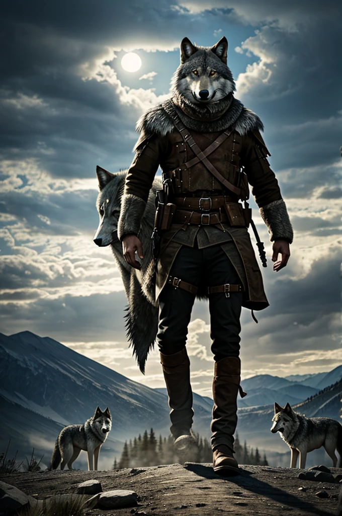 Lone wolf with his pack