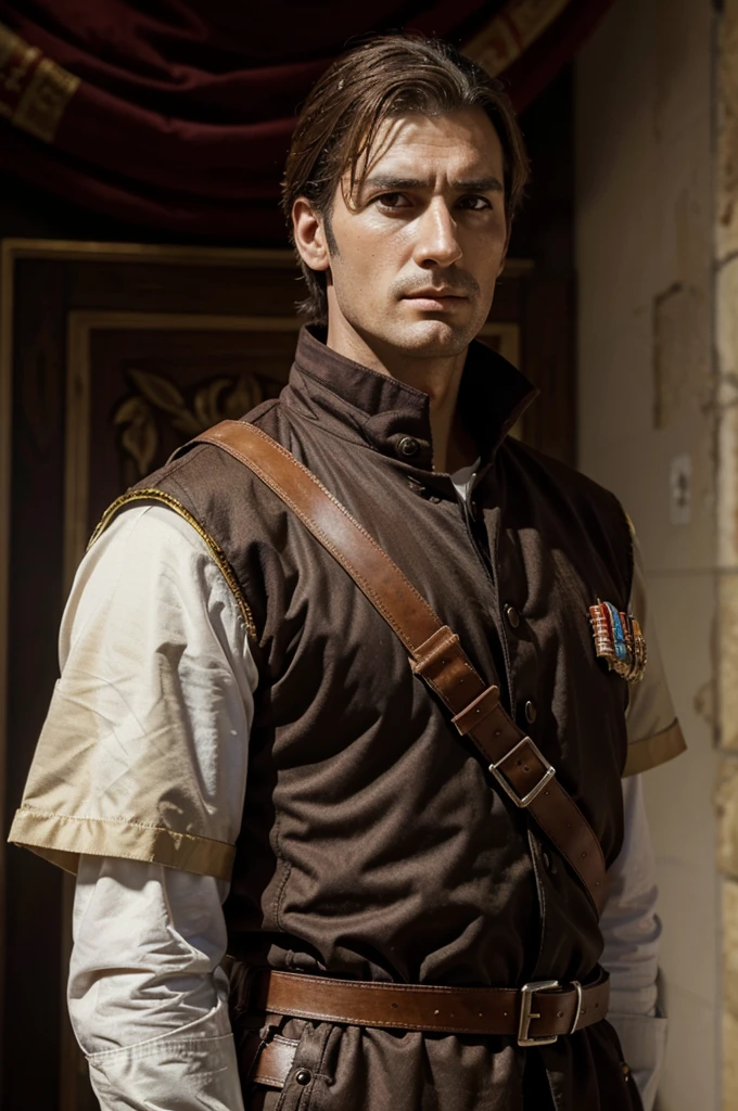 super realistic image of the king of Spain Felipe II at the time of the Spanish conquest, imposing and with a very serious face