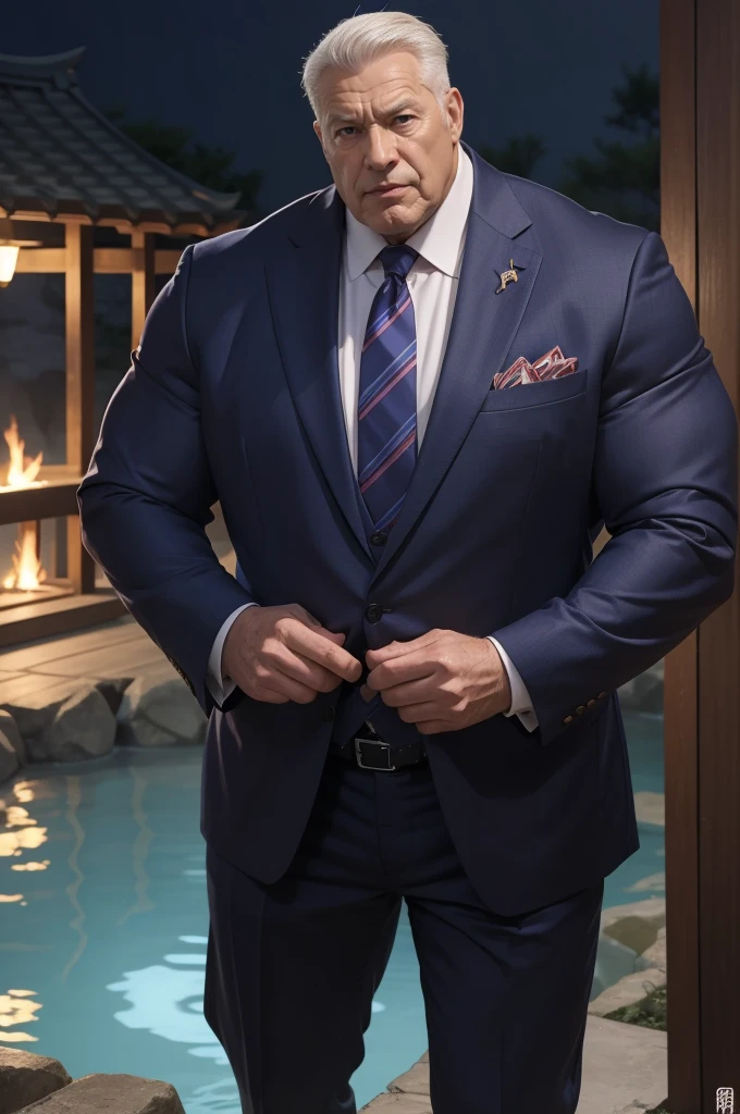 ((One boy)Huge muscular big dick old man in armor、壁ドンしている、Tiaozi) At the hot spring((One girl) Woman in a suit) 