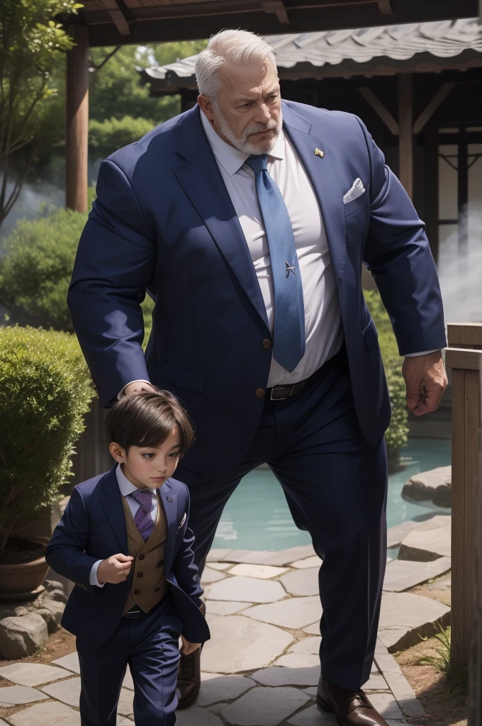 ((One boy)Huge muscular big dick old man in armor、壁ドンしている、Tiaozi) At the hot spring((One girl) Woman in a suit)