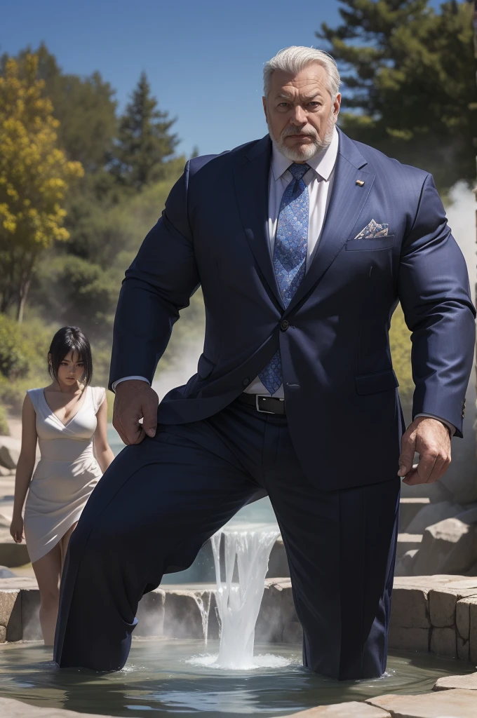 ((One boy)Huge muscular big dick old man in armor、とても大きなペニス、Tiaozi) At the hot spring((One girl) Woman in a suit) 