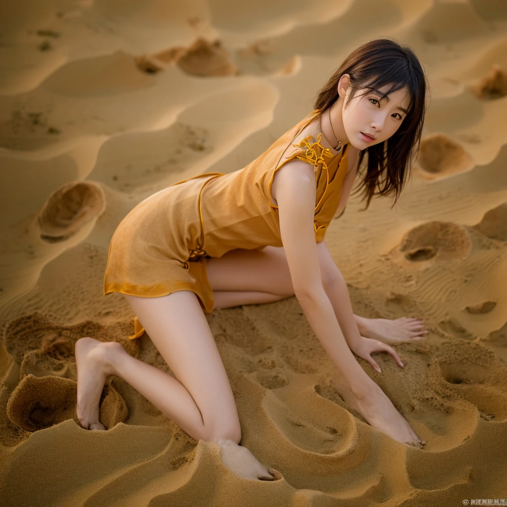 ((最大16K解像度のmasterpiece:1.6)),beautiful,Highest quality,it is really amazing,Very detailed,Ultra-high resolution,masterpiece,Realistic,Realistic,Increased depth of field,Cinematic Light,
Naughty young woman, Long brown hair,精巧なディテールのbeautiful顔,Face with a gentle expression,Translucent white skin,Very delicate skin texture,Great proportions,Glamorous Body,Anatomically correct body,
Elegant high leg swimsuit,Gorgeous colors,Gorgeous and detailed pattern,Beautiful and detailed pattern,Detailed cloth texture,
Sandy beach at dusk,
Elevation,