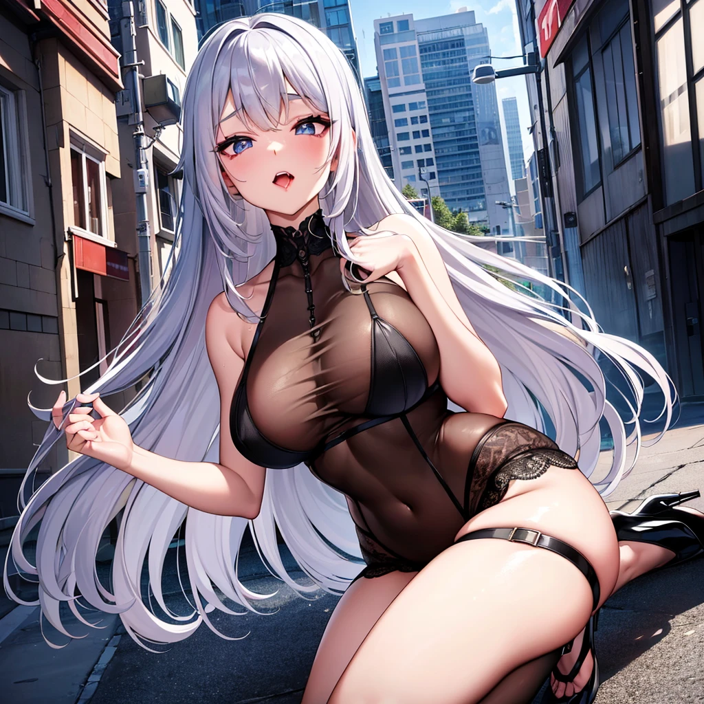 Big Breasts Black Lingerie 黒いgarter belt Black knee socks on both feet nude Lewd Ahegao Black enamel Black high heels Black Bondage Climax Crimson Eyes Nipple piercing (Highest quality、expensiveディテール:1.1、Very attractive adult beauty、Add vibrant highlight to your eyes、Backwards、look back、A beautiful woman with adult charm、Perfect Anatomy、Silver Hair、Long Hair、Shiny Hair、Lip gloss), Realistic、Please tilt your head a little, short and Shiny Hair、 Knitted sweater、bangs、Big eyes、eyelash、Face is a little red、Embarrassing)、((Alley、In town、Buildings))、Big eyes、Give students a very strong highlight、(Huge breasts:1.4}、Very large breasts、Very beautiful beauty、Listen carefully、Long neck、Laugh a little、Beautiful Teeth、Open your mouth and laugh、Heart shaped eyes))、28 years old、Very cute supermodel、expensive、(Sculpture Pose、whole body:1.2)Spread your legs Knead your chest vigorously with your right arm Pour a large amount of all over your body Anal sex with two men In town Intense Sex Looks so comfortable Drooling garter belt Thigh-high socks on both feet Cowgirl Falling into Pleasure Kime sex Fluid injection Fuerachio Deepthroat Licking male genitals Taking a man's genitals in his mouth 69 Going crazy Asshole sex Five beautiful fingers Wear gloves that reach up to your arms Vigorously touching her crotch with her left arm 69 Midnight Dim field A vibrator is screwed into her pussy Asshole orgasm ejaculation Cum on face Titty fuck Intense Lewd Ecstatic expression Nurse uniform China Mini Bunny girl