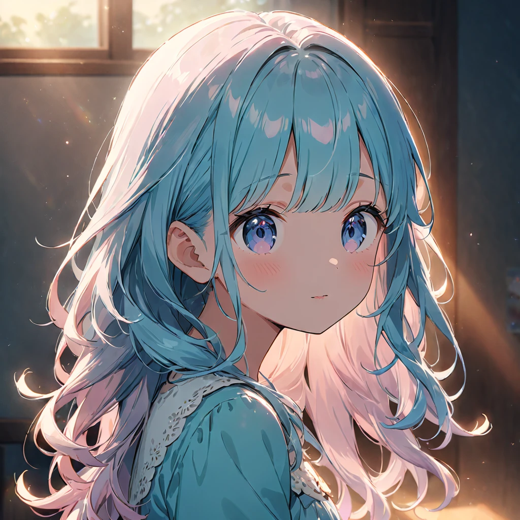 cute girl, anime, illustration, soft lighting, pretty face, fine details, pastel colors, 4k resolution, masterpiece, ((medium quality)), ((medium quality))