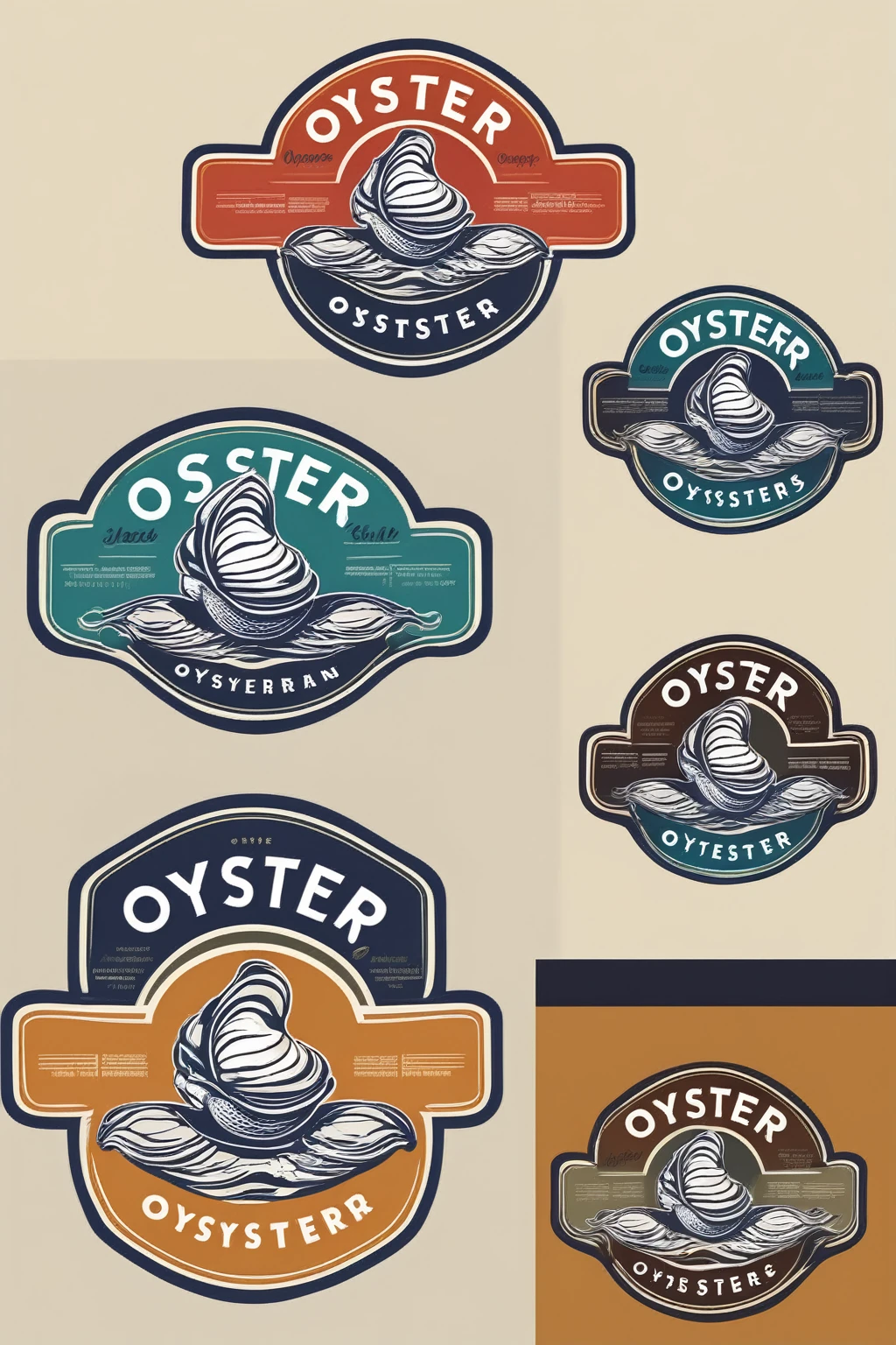 oyster restaurant logo, the logo represents a retro style oyster, simple logo with 3 color palette , nice color combination, the logo is classic simple and chic, the logo can be easily printed on caps or polo shirts. the logo inspires confidence and makes you want to taste oysters,