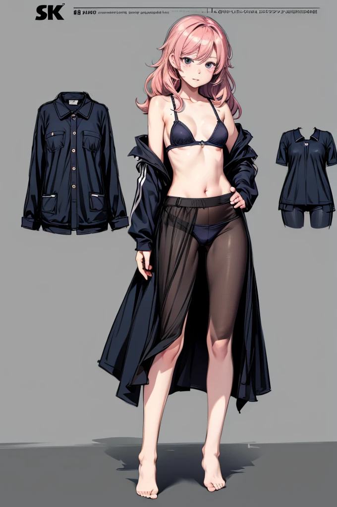multiple views, pencil sketch, (sketch:1.25), (,small breasts,), ((no shoes)), shy, best quality, graphite \\(medium\\), ske, gradient, rainbow, note, Line draft, highres, absurdres, (ultra-detailed:1.1), (illustration:1.1), (infographic:1.2), pajamas, (all clothes configuration:1.15), (solo), perfectly drawn hands, standing, cohesive background, paper, action, (character design:1.1), beltbra, corin, 1girl,