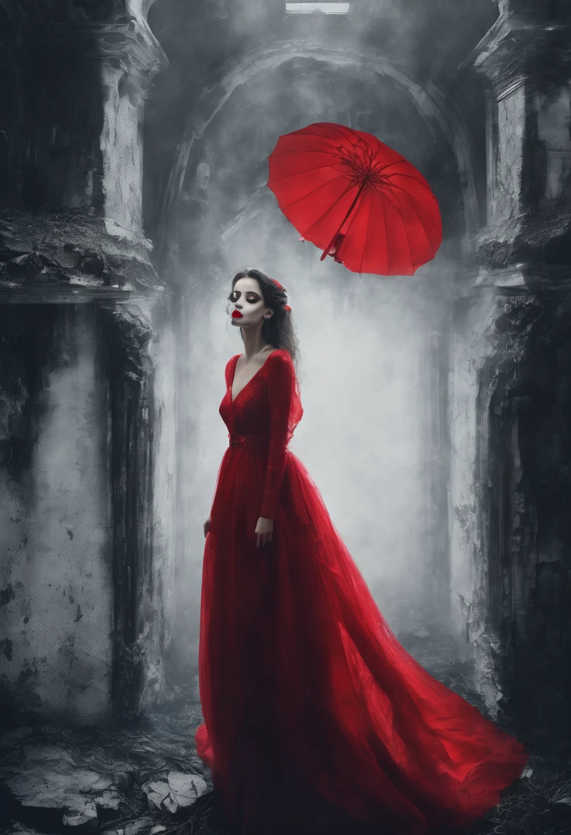 Create an image where a sad girl with red lipstick, long and beautiful dress. He's chasing an old PLANE in flight.
In an aerial zone