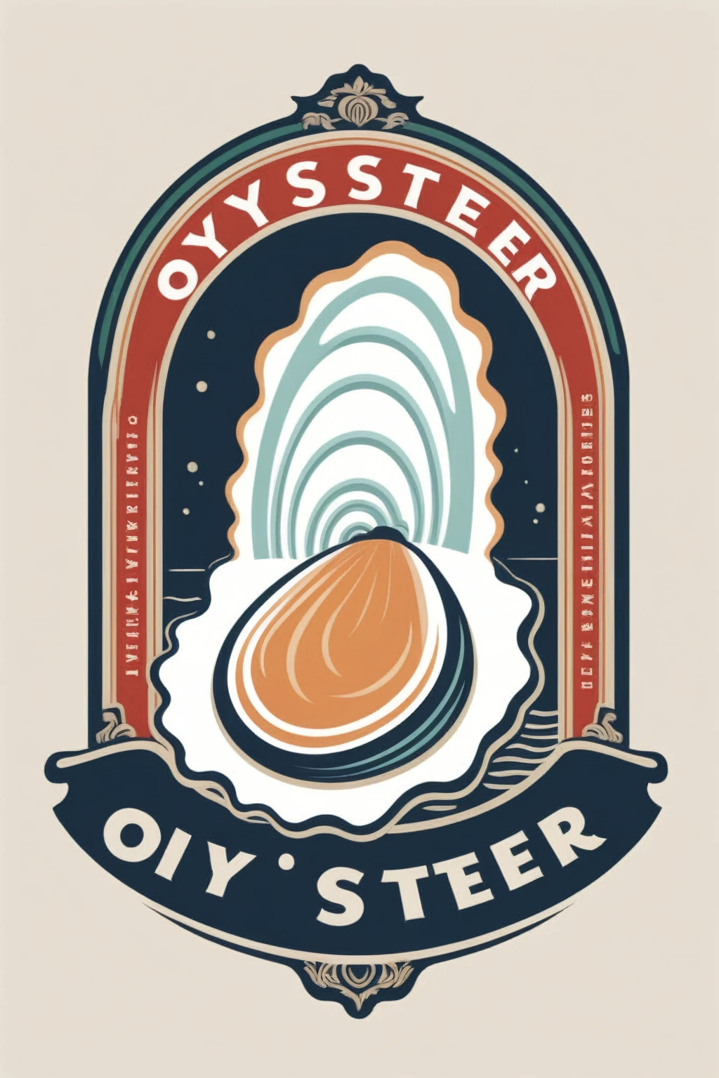 oyster restaurant logo, the logo represents a retro style oyster, simple logo with 3 color palette , nice color combination, the logo is classic simple and chic, the logo can be easily printed on caps or polo shirts. the logo inspires confidence and makes you want to taste oysters,