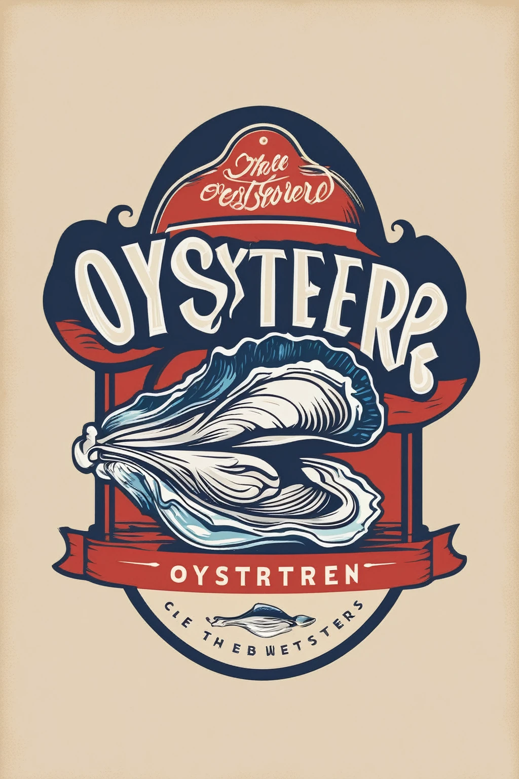oyster restaurant logo, the logo represents a retro style oyster, simple logo with 3 color palette , nice color combination, the logo is classic simple and chic, the logo can be easily printed on caps or polo shirts. the logo inspires confidence and makes you want to taste oysters,