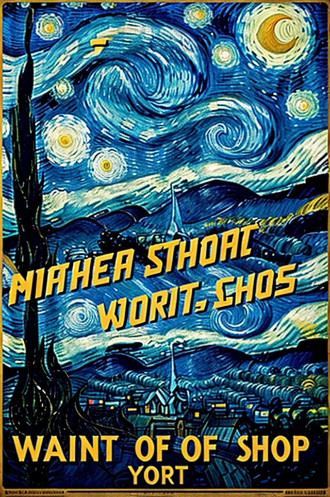 Little shop of horrors poster in the theme of Van gogh’s starry night