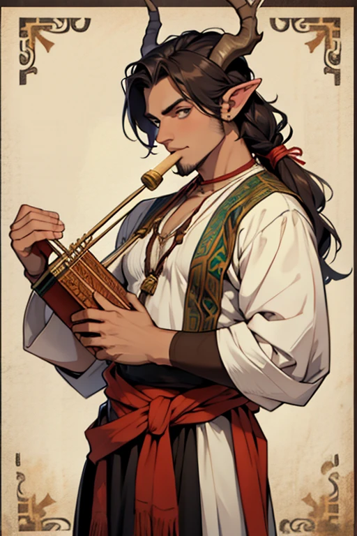 male handsome satyr bard playing pan flute