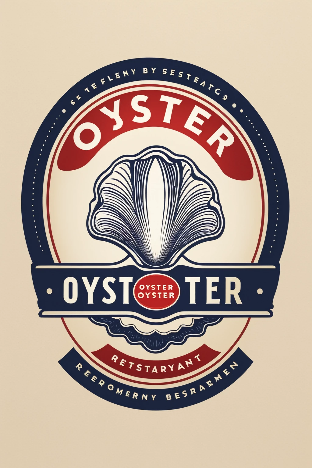 oyster restaurant logo, the logo represents a retro style oyster, simple logo with 3 color palette , nice color combination, the logo is classic simple and chic, the logo can be easily printed on caps or polo shirts. the logo inspires confidence and makes you want to taste oysters,