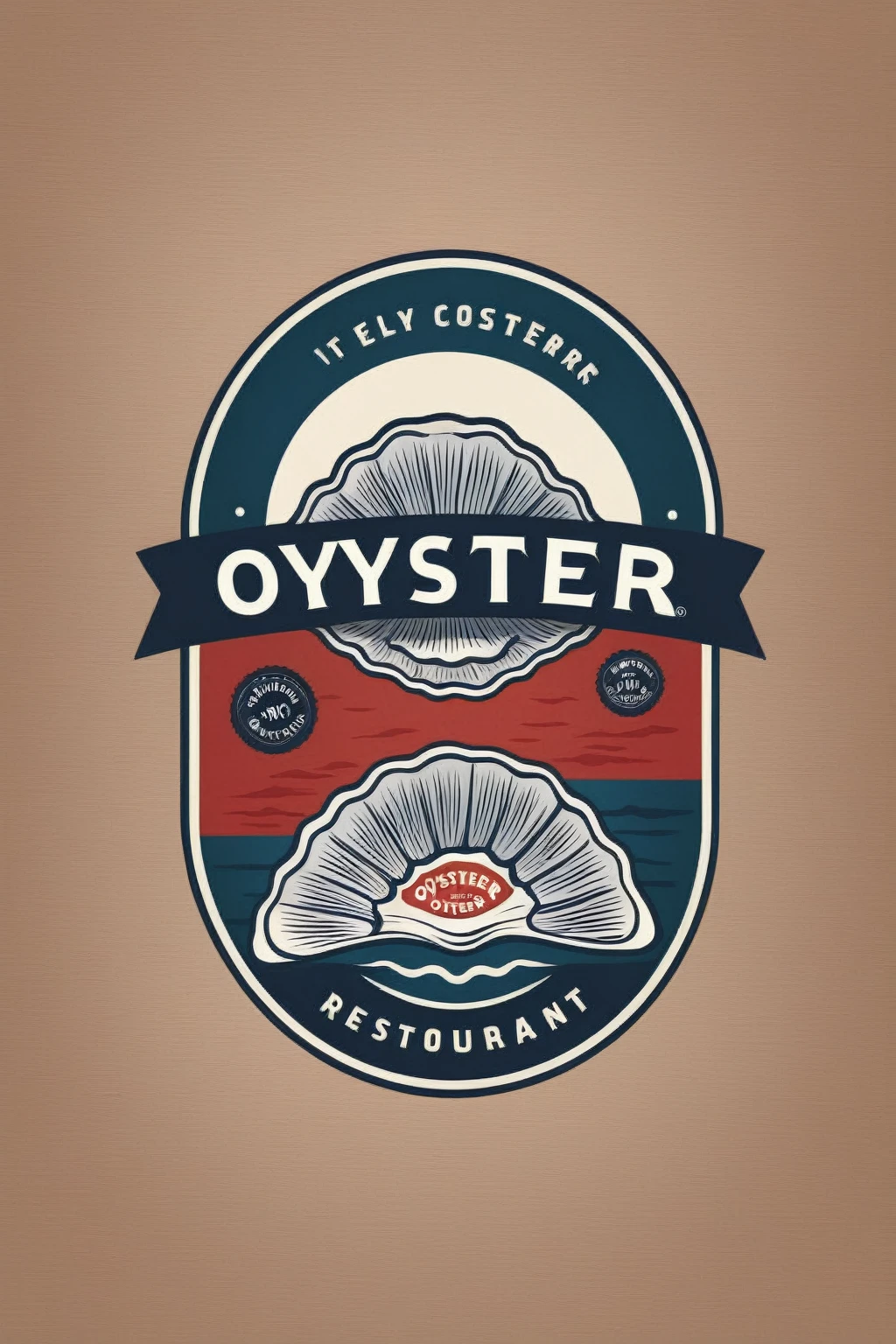 oyster restaurant logo, the logo represents a retro style oyster, simple logo with 3 color palette , nice color combination, the logo is classic simple and chic, the logo can be easily printed on caps or polo shirts. the logo inspires confidence and makes you want to taste oysters,
