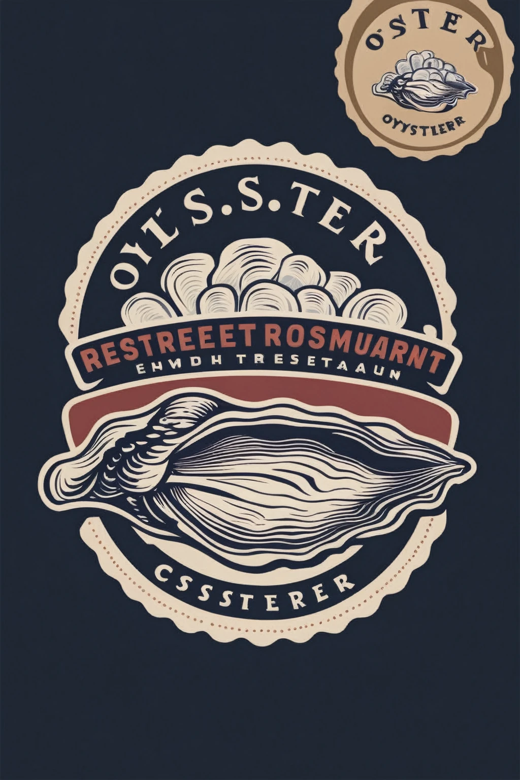 oyster restaurant logo, the logo represents a retro style oyster, simple logo with 3 color palette , nice color combination, the logo is classic simple and chic, the logo can be easily printed on caps or polo shirts. the logo inspires confidence and makes you want to taste oysters,