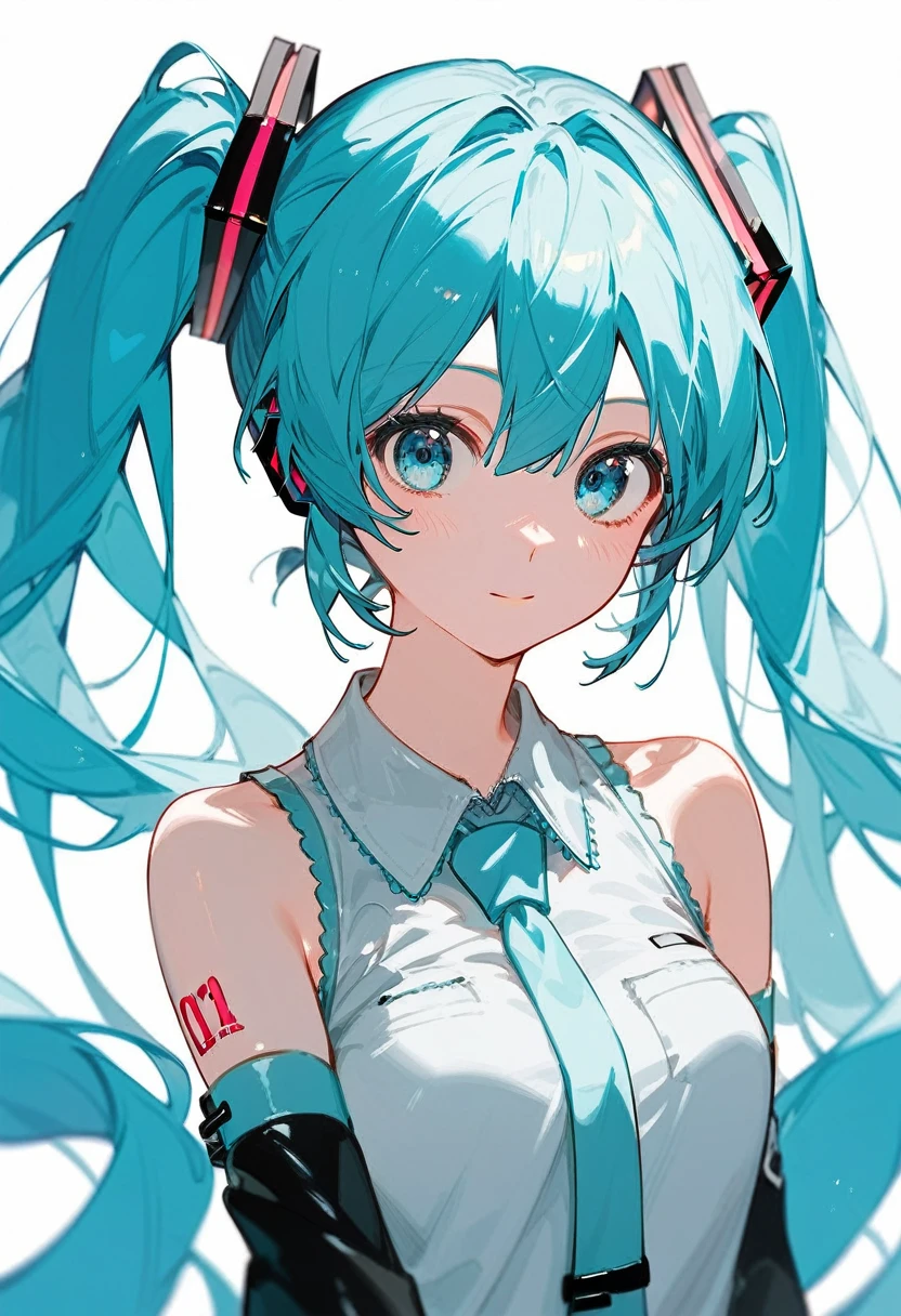 Hatsune Miku, light blue hair, light blue eyes, two hair ties