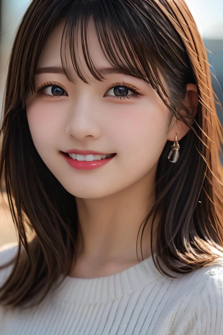 Highest quality, (beautiful)、Brown Hair、School Ribbon、Close-up、smile、looking at the camera、Big