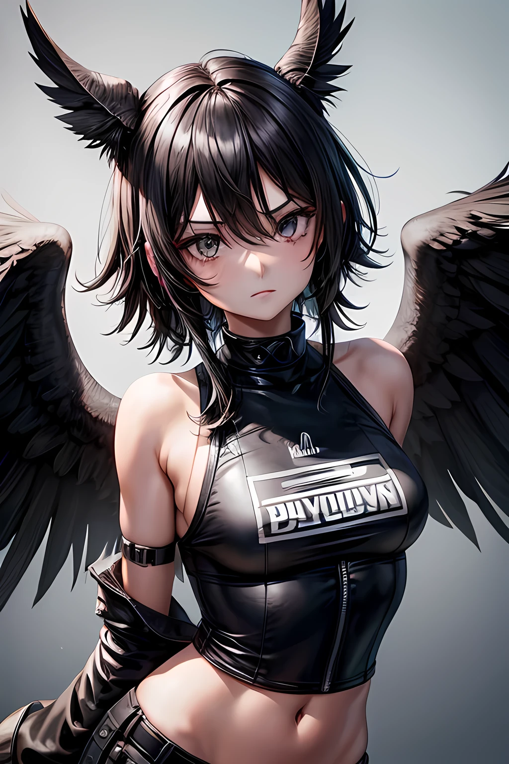 character pubg raven brown eyes background lambo black color bendy all over body one side of hair white the other black багато одягу тіло в бентах фон епічний