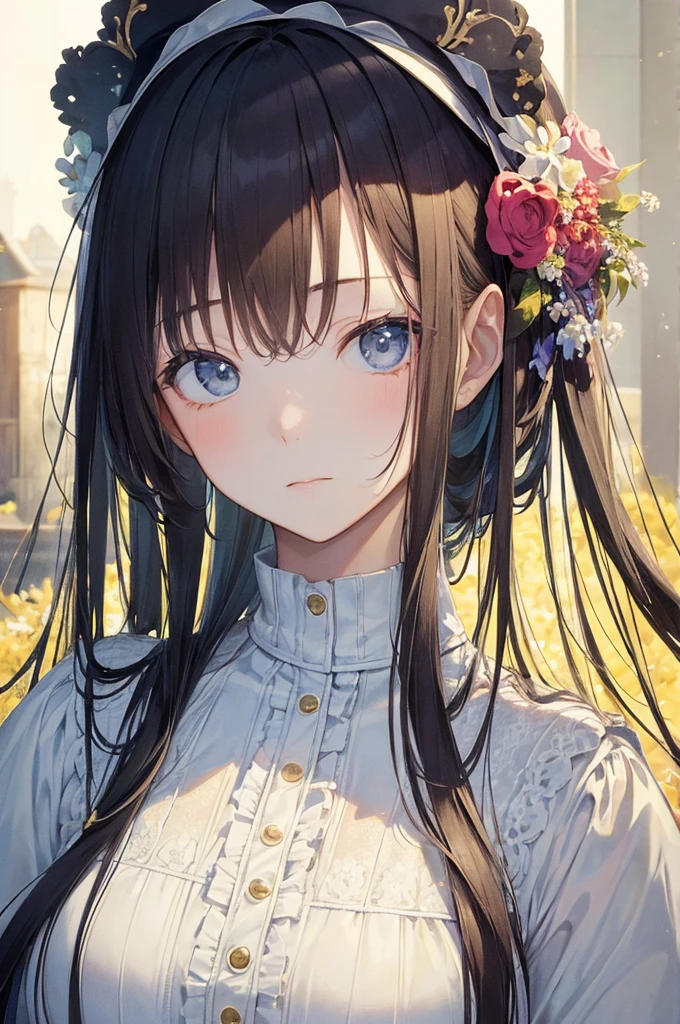 (masterpiece、top quality)、girl's face in foreground, long black hair, cold lighting、 blurred background black background、late at night、high contrast,curse,Black Night, face of a girl with long black hair, grey eyes, menacing look