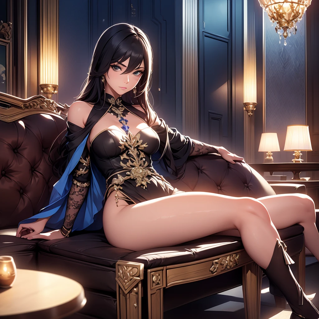 a beautiful girl with striking features, intricate details, sitting in a luxury hotel lobby, digital art, cinematic lighting, photorealistic, 4k, highly detailed, masterpiece, vibrant colors, elegant pose, beautiful eyes, sharp focus, studio lighting, realistic skin texture, ornate furniture, high-quality rendering, atmospheric, moody, dramatic