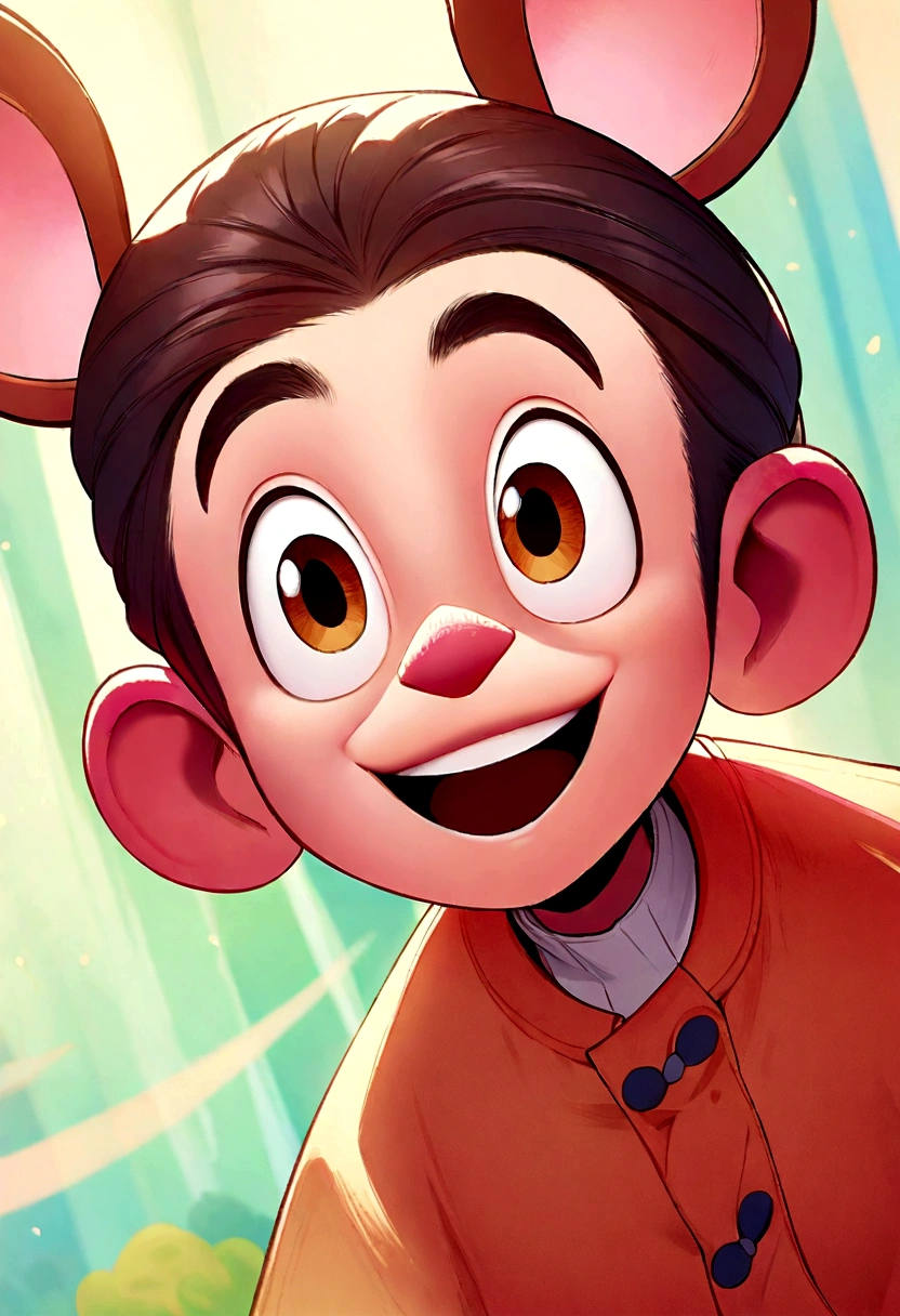 An illustration by Ravi,  smiling and facing the camera, Show your connection. Develop this art in Full HD, Focus on your cinematic flair, Estilo Disney Pixar Animations