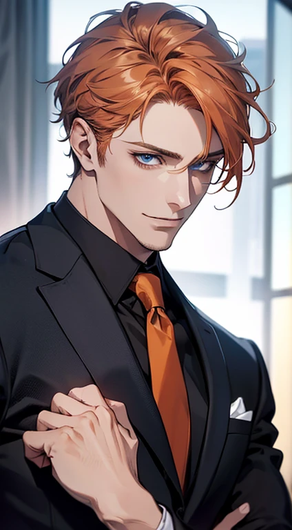 (best quality,4k,8k,highres,masterpiece:1.2),ultra-detailed,(realistic,photorealistic,photo-realistic:1.37),1 man,31 years old, man,very handsome,without expression,smile,short grey b
Orange hair,blue eyes,penetrating gaze,perfect face without errors,imposing posture,businessman,office background,cinematic lighting,hdr image