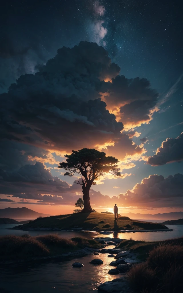 photorealistic landscape, natural landscape, naturey, Beleza Da naturey, Golden Sunset, Sky, Sky Power, Detailed Realistic Sunset, Cedars, Cedar, God's City, Heavens Realm, mountainscape, rivers of water, Sunset realism, Árvores naturey, Alone Men, man on his back, Man's Back, panorama, Alpha Male, Path to Heaven, heavenly, Detailed Realistic Image 8K, 16K Photorealistic Contrast, 8K Photorealistic Sharpness, 4K Photorealistic Cores, 16K Photorealistic Shadows, 8K Photorealistic Textures, 16K Photorealistic Texture, 4K Photorealistic Light, 4K PhotoRealism, FullHD 4K Detailed Contrast, detailed sharpness FullHD 8K, detailed sharpness FullHD 4K, detailed sharpness, 2K Detailed Colors, lifelike colors, FullHD Detailed Shadows, 4K Detailed Textures, detailed texture, padoru, Natural Beauty, chic 