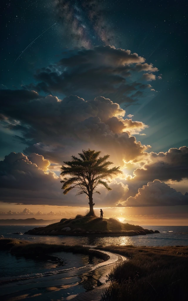 photorealistic landscape, natural landscape, naturey, Beleza Da naturey, Golden Sunset, Sky, Sky Power, Detailed Realistic Sunset, Cedars, Cedar, God's City, Heavens Realm, mountainscape, rivers of water, Sunset realism, Árvores naturey, Alone Men, man on his back, Man's Back, panorama, Alpha Male, Path to Heaven, heavenly, Detailed Realistic Image 8K, 16K Photorealistic Contrast, 8K Photorealistic Sharpness, 4K Photorealistic Cores, 16K Photorealistic Shadows, 8K Photorealistic Textures, 16K Photorealistic Texture, 4K Photorealistic Light, 4K PhotoRealism, FullHD 4K Detailed Contrast, detailed sharpness FullHD 8K, detailed sharpness FullHD 4K, detailed sharpness, 2K Detailed Colors, lifelike colors, FullHD Detailed Shadows, 4K Detailed Textures, detailed texture, padoru, Natural Beauty, chic