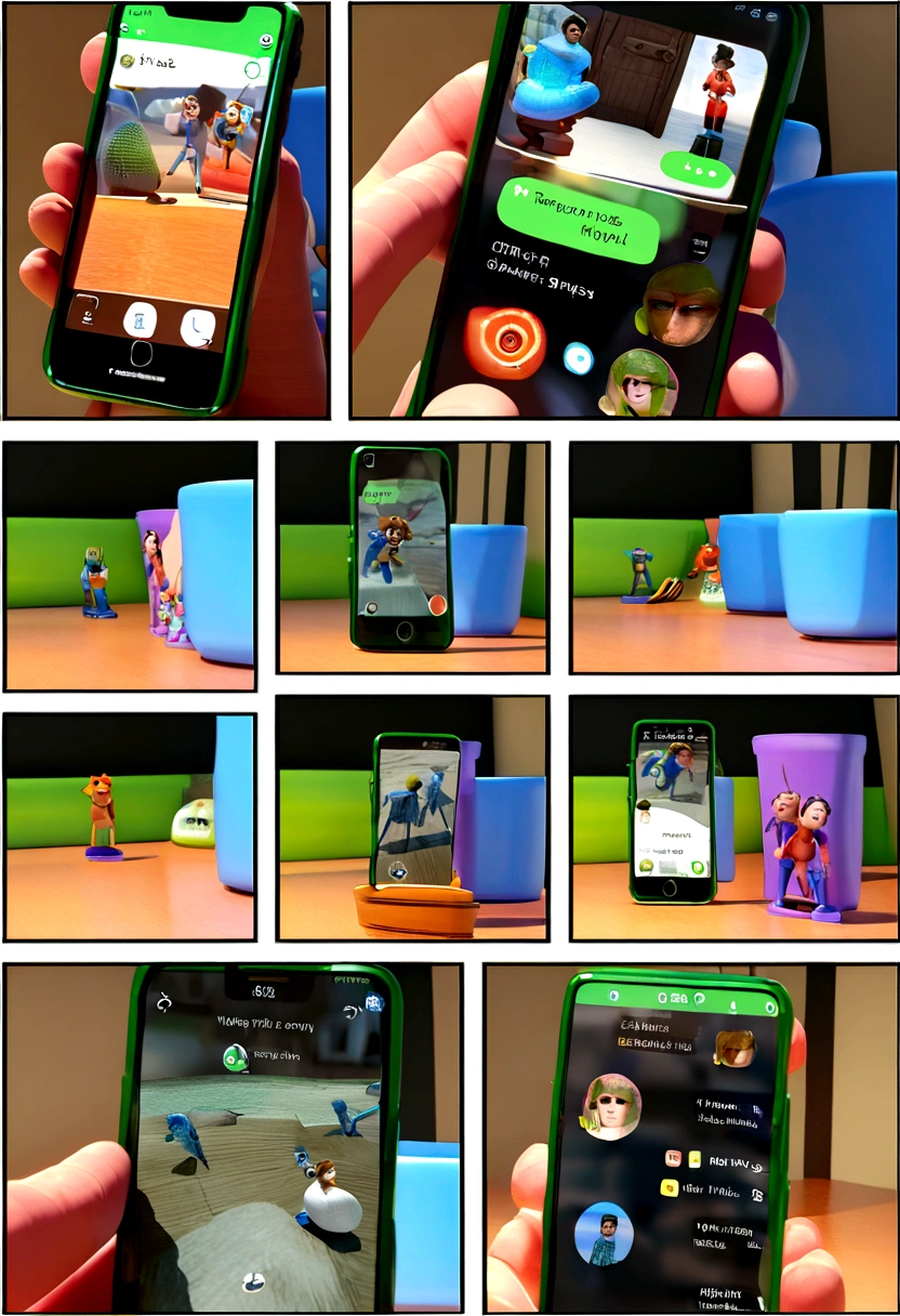 
comic, pixar, 3D model, cell phone screen with open whatsapp chat