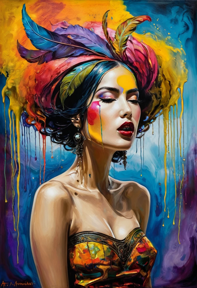(Artistic Masterpiece of Romantic Life) ( (Themed Art of Life) ( (Conceptual Art) (NFT Exclusive) (Fauvism Work) ()”) Where visual poetry transcends traditional boundaries and embraces the dynamic interplay between creativity and technology Takes),dripping paint,darkart,style, in the style of esao andrews