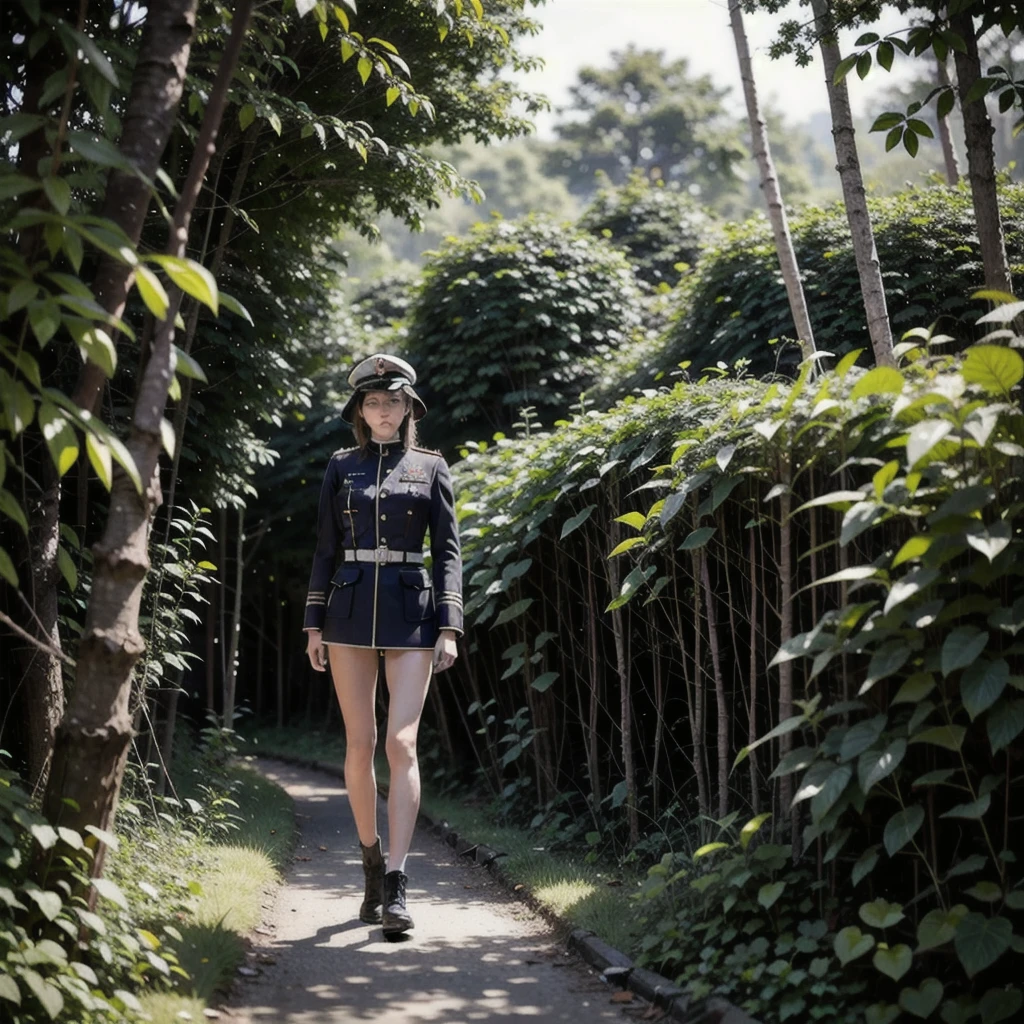Image of a muscular Cyborg Soldier in an American army uniform, looking at the camera walking forward, in a thicket in the forest of Vietnam, wreckage of bodies on the ground, small helicopters in the sky, women on their knees without clothes crying.