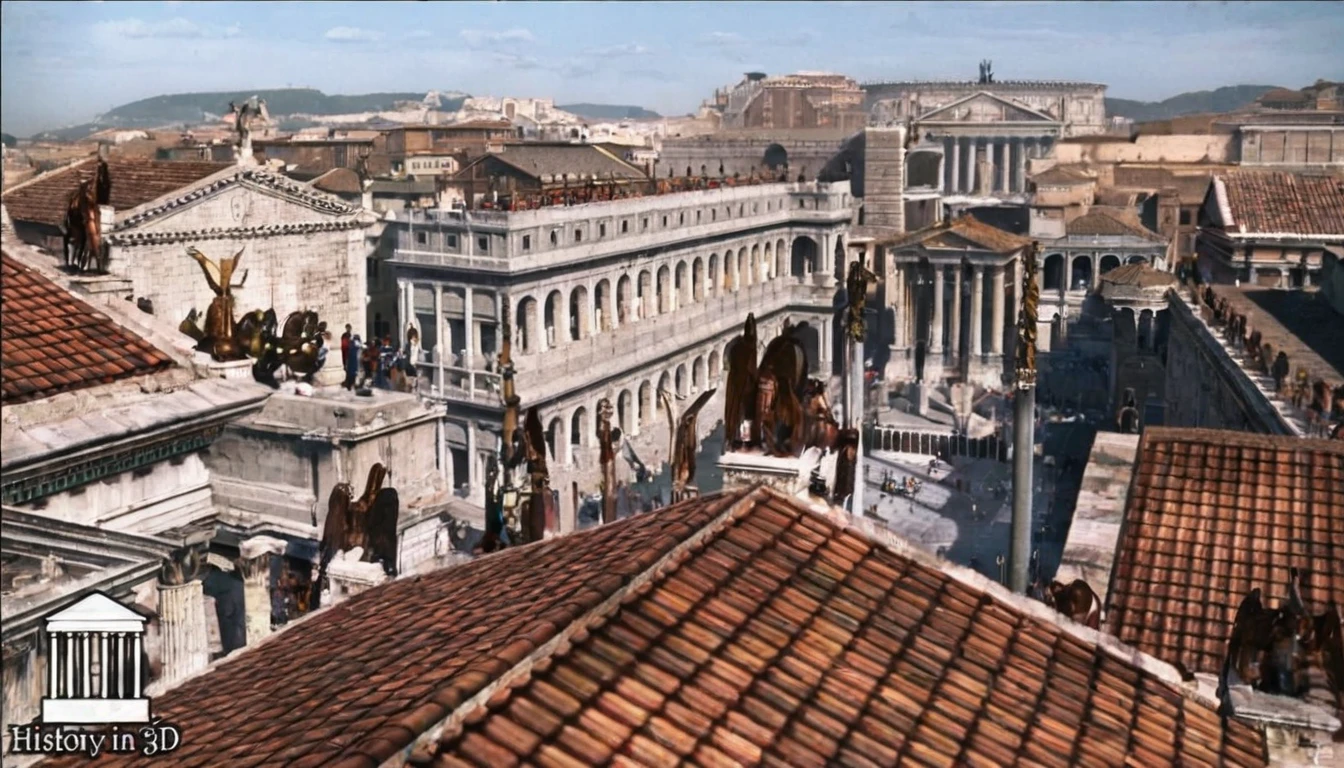 arafed view of a city with a lot of buildings and a clock tower, roman city, rome, ancient rome, rome in background, eternal city, roma, roman monuments, ancient roman setting, rome backdrop, roman historic works, market in ancient rome, old roman style, colosseo, city ruins in the background, ancient roman style, view from slightly above