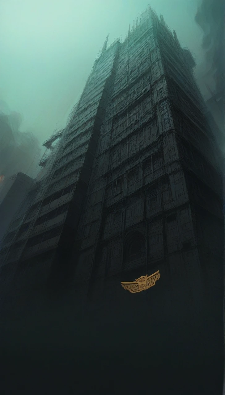 a golden temple Amritsar foggy sky, (neotokyo), dark gurdwara, still from the movie bladerunner, dystopian atmosphere, cyberpunk building, akira movie style, neo brutalism, neotokyo source, brutalist dark fantasy, blade runner concept art, dystopian brutalist atmosphere, cyberpunk horror style, dystopian art, dystopian mood, bladerunner apartment