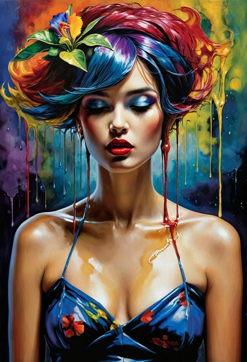 (Artistic Masterpiece of Romantic Life) ( (Themed Art of Life) ( (Conceptual Art) (NFT Exclusive) (Fauvism Work) ()”) Where visual poetry transcends traditional boundaries and embraces the dynamic interplay between creativity and technology Takes),dripping paint,darkart,style, in the style of esao andrews