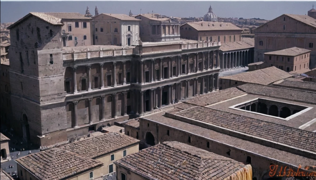 arafed view of a roman city with a clock tower and a roman forum, ancient rome, old roman style, ancient roman setting, roman historic works, ancient roman style, rome backdrop, rome in background, roma, roman architecture, all roads lead to rome, colosseo, rome, roman style, market in ancient rome, roman monuments, roman city