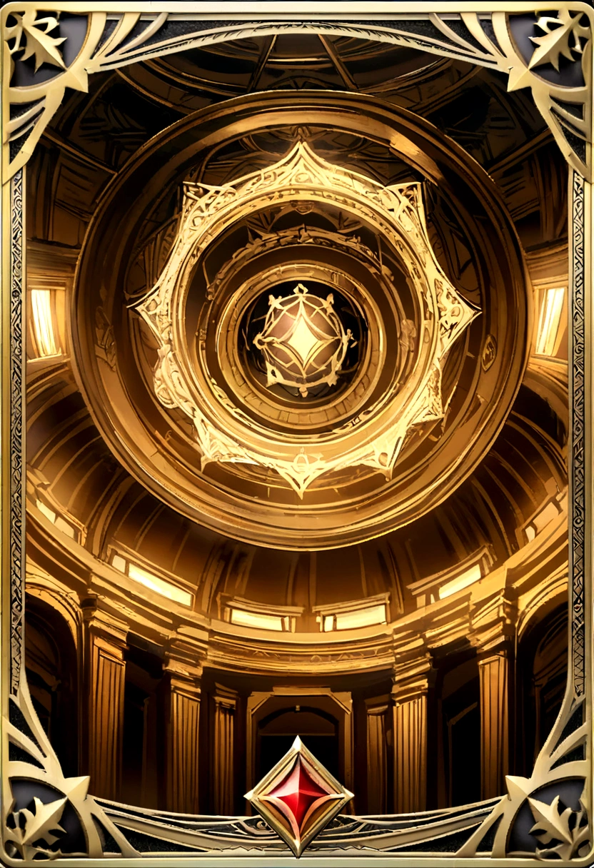 art card midieval fantasy art trading card design gold and brown, symbolic, outer border frame design, empty interior, --ar 9:16
