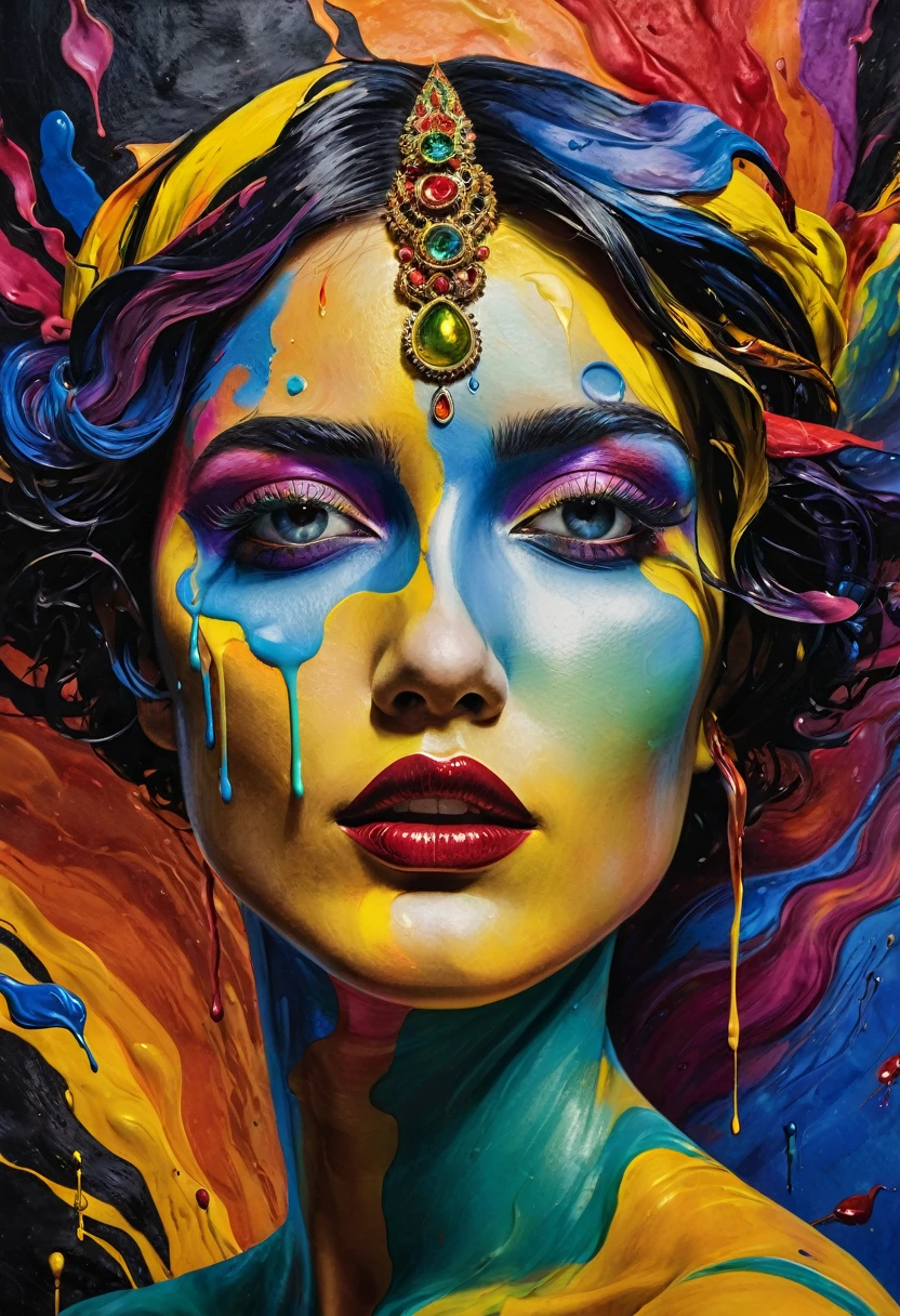 (Artistic Masterpiece of Romantic Life) ( (Themed Art of Life) ( (Conceptual Art) (NFT Exclusive) (Fauvism Work) ()”) Where visual poetry transcends traditional boundaries and embraces the dynamic interplay between creativity and technology Takes),dripping paint,darkart,style, in the style of esao andrews