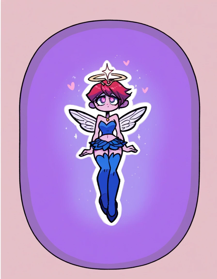 zPDXL, score_9, score_8_up, score_7_up, source_anime,
1girl, solo, heart eyes, (sitting on lap), angel wearing Ethereal white ensemble with a flowing top, layered tulle skirt, wearing a ethereal tiara crafted from moonlight, red stockings, red ballet flats, feathered (angel wings), (angel halo), wearing a celestial amulet glowing with inner radiance, Tinker Bell blue , fairy, long red hair, fairy wings,