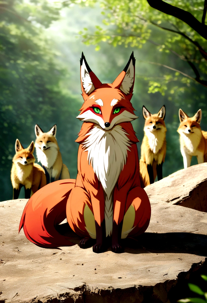 The Arafeld fox stands on a rock, fox animal, red fox, cute fox, red fox, Female fox, green eyes, stylised fox - like appearance, anthropomorphic fox, fox legs, A beautiful lady fox, Fox section, Beautiful fluffy fox, Anthropomorphic fox, wildlife photo, Between foxes and deer