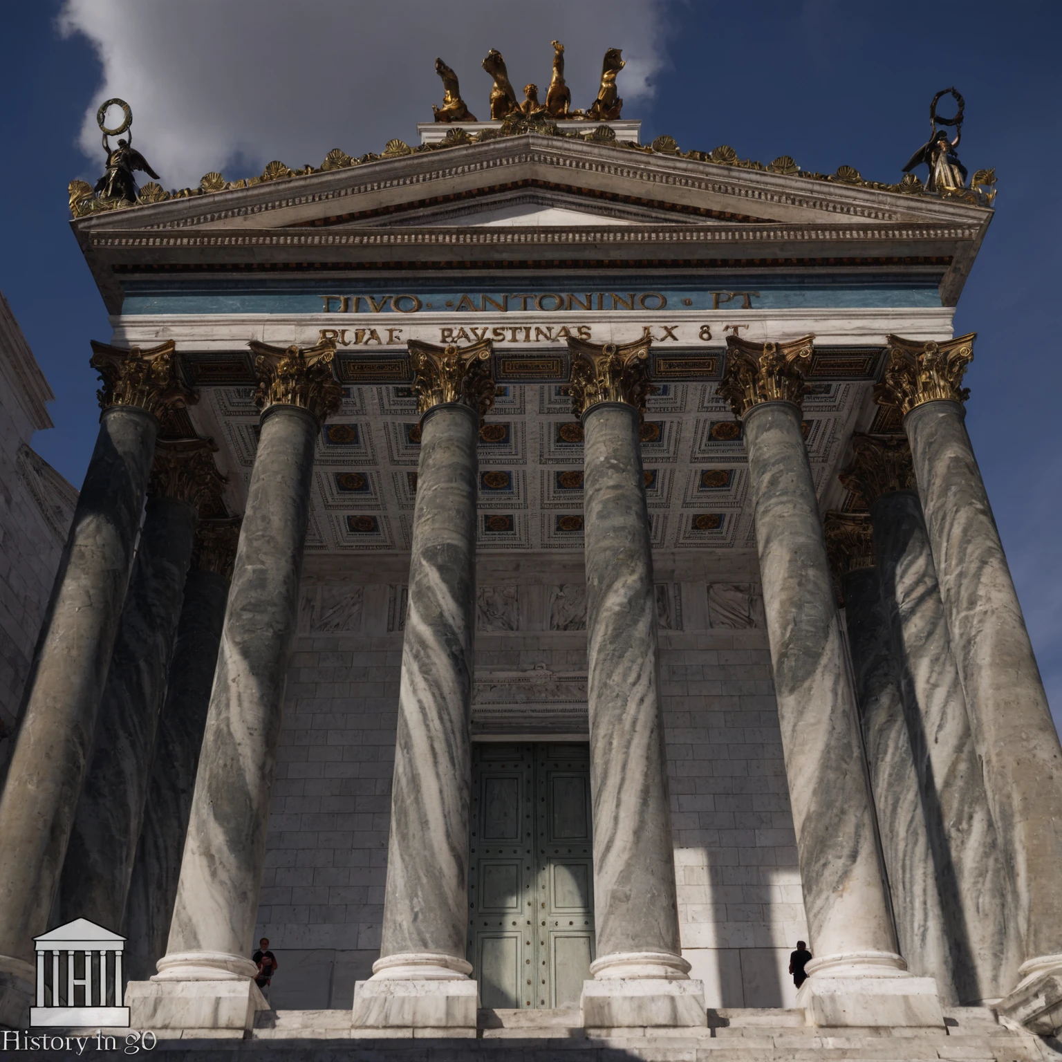 arafed building with columns and a clock on top of it, old roman style, roman architecture, palladian, roman, roman pillars, ancient roman style, rome, roman monuments, pantheon, roman columns, front photo, frontview, scutari, bernini, roma, roman style, pavilion, pillar, ruins around, valle dei templi
