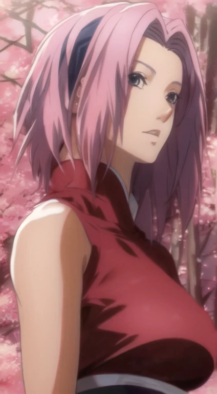 Sakura is beautiful and tall with short anime hair, super realistic and well detailed