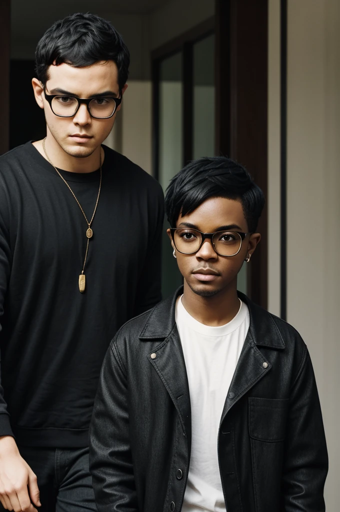 A person with black glasses short hair and short hair with a Kendrick man around