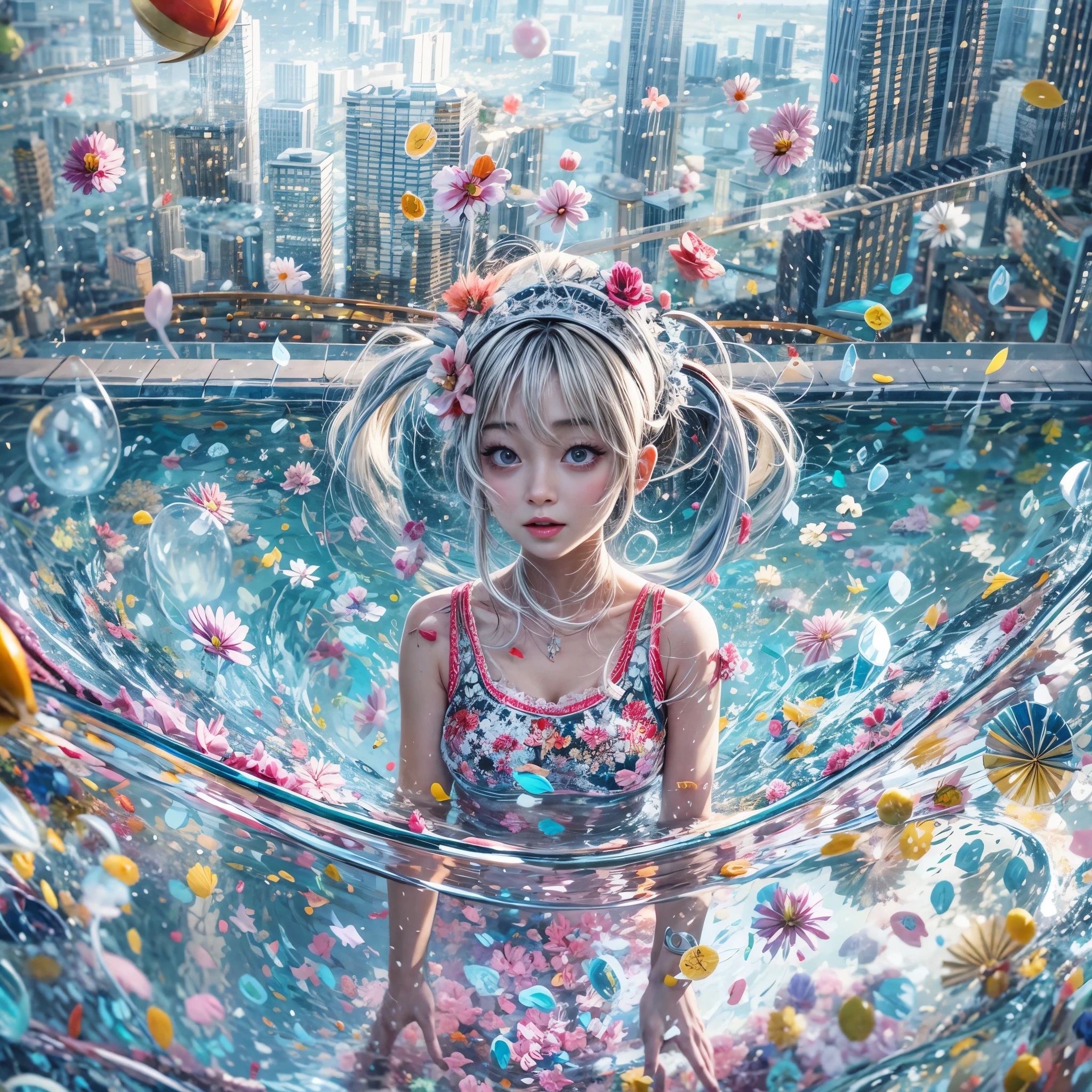 BloodRed, White in Pearly RainbowColors,ExtremelyDetailed(ProfessionalPhoto of Girl Floating in the Sky:1.37)ZoomLayer{Stunning|Mystic|GodRays|Haze}, 57th floor infinity pool in the urban forest. (Masterpiece 8K TopQuality:1.2)(ExtremelyDetailed NOGIZAKA face:1.37) ElaboratePupil with (SparklingHighlights:1.28) DoubleEyelids with Voluminous LongEyelashes PUNIPUNI RosyCheeks (Joyful Expressions LifeLike Rendering) MotionBlur  BREAK  (Acutance:0.77) PUNIPUNI Radiant Impeccable PearlSkin with Transparency White(Skinny SchoolSwimwear) {(HiddenHand)|((Corrected BabyLike Hand))} Whole Body Proportions and all limbs are Anatomically Accurate, {Carnation|Tulips|(Rose)} [FlowerWreath WrappedBody Full of Flowers Covering girl's body] {((Dazzling RainbowColorHorizon))|ColorfulSky|ColoredClouds|Starly RainbowColor Particles}(extra limbs:-1.4)(Not Detailed Face:-1.37)(Not Detailed Hand:-1.28), Drawing infinity pool reference to the rooftop of Marina Bay Sands