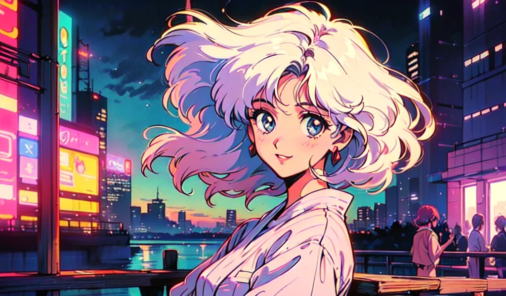 (80s, retro, city pop: 1.5), (album jacket), (famous song, highest quality), (anime, illustration), (pastel color: 1.4),
Best photo pose, dynamic angle, pink hair color, bob hair,straight hair
 cool impression, shiny hair, YUKATA,firework, girl, solo, smile, perfect eyes, delicate face, 