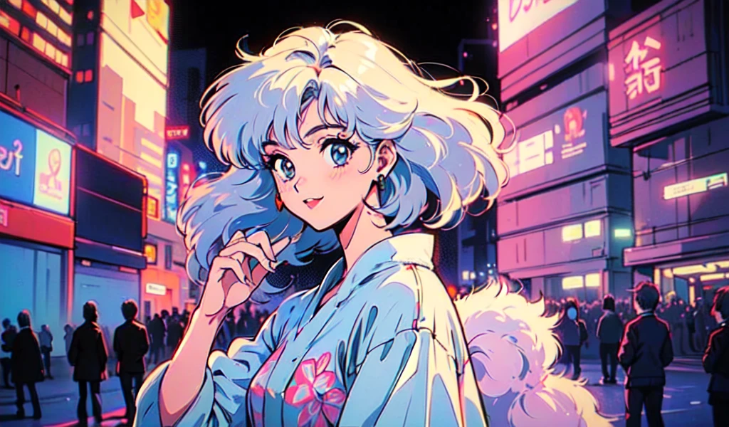 (80s, retro, city pop: 1.5), (album jacket), (famous song, highest quality), (anime, illustration), (pastel color: 1.4),
Best photo pose, dynamic angle, pink hair color, bob hair,straight hair
cool impression, shiny hair, YUKATA,firework, girl, solo, smile, perfect eyes, delicate face,