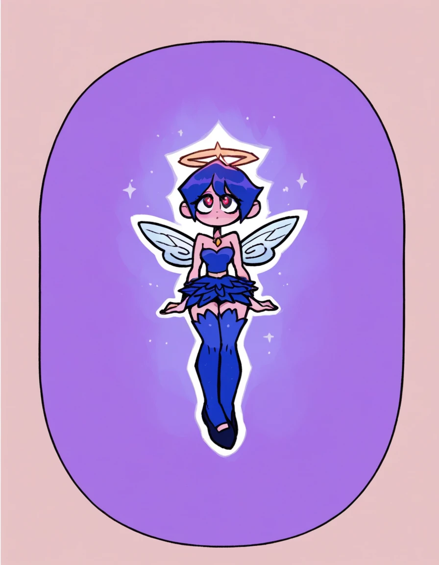 zPDXL, score_9, score_8_up, score_7_up, source_anime,
1girl, solo, heart eyes, (sitting on lap), angel wearing Ethereal white ensemble with a flowing top, layered tulle skirt, wearing a ethereal tiara crafted from moonlight, red stockings, red ballet flats, feathered (angel wings), (angel halo), wearing a celestial amulet glowing with inner radiance, Tinker Bell blue , fairy, long red hair, fairy wings,