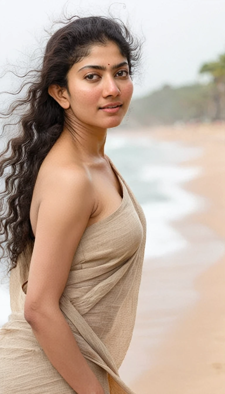 ultrarealistic hires full body photo of a 30-year-old sai pallavi woman nude,nipple show,pussy show,
, outdoors, realistic skin texture, looking looking at camera, beautiful beach background, short spiky hairstyles, eyeglasses, 