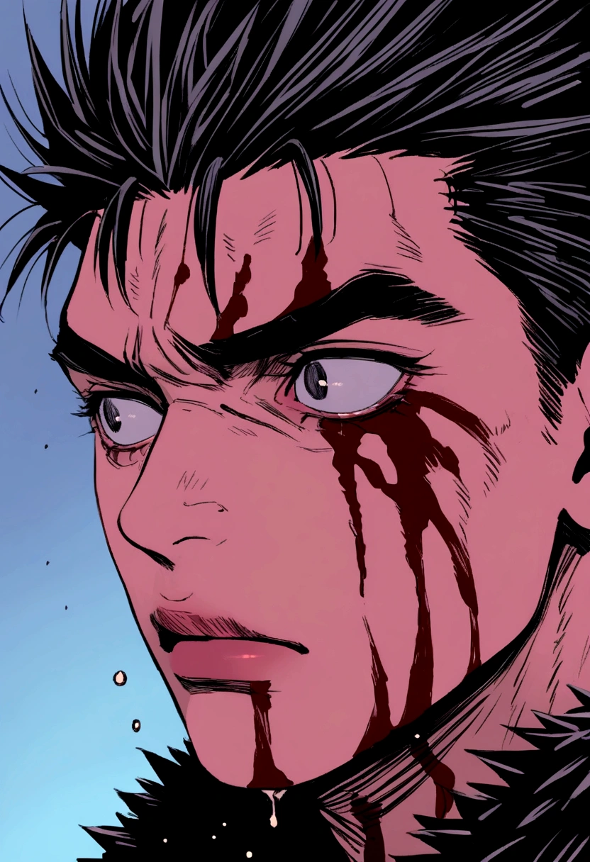 Manga Berserk, Guts look at the sky and see blood rain