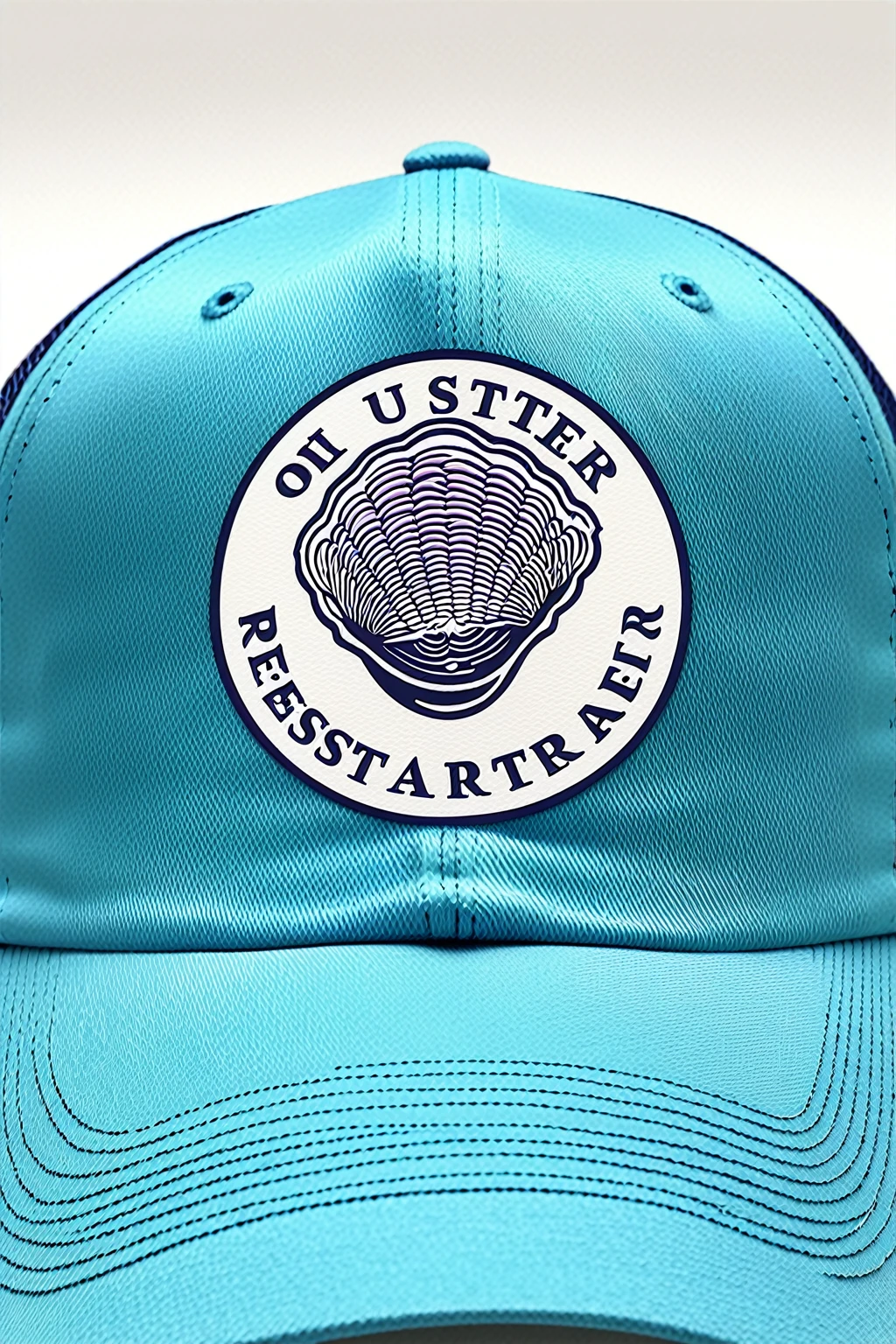 oyster restaurant logo, printed on cap, the logo represents an oyster, simple logo with 3 color palette , nice color combination, the logo is classic simple and chic, the logo can be easily printed on caps or polo shirts. the logo inspires confidence and makes you want to taste oysters,