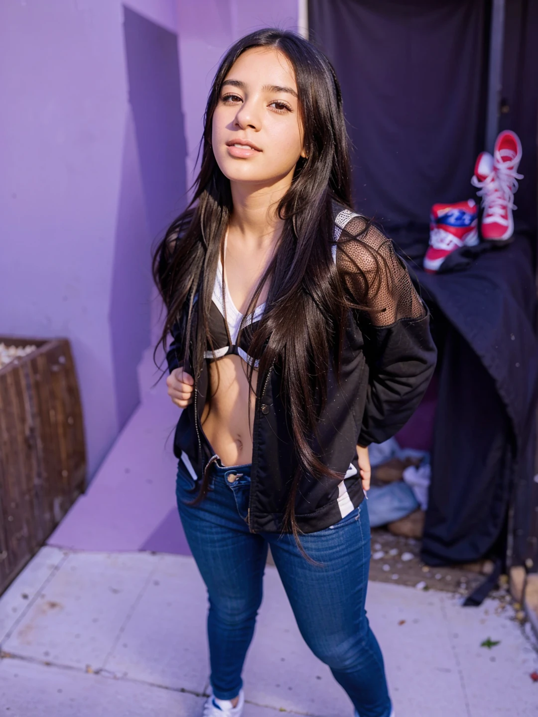 young 18 year old girl cabello en cola de caballo short y tenis converse